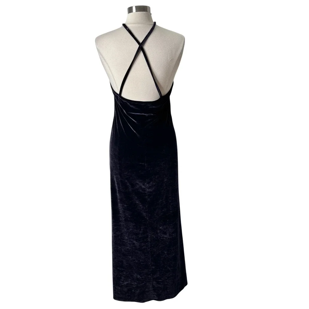 Vintage Basement USA Purple Velvet Whimsygoth Maxi Dress Open Back Womens Large